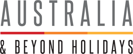 Text logo for 'Australia & Beyond Holidays' with a colored underline bar.
