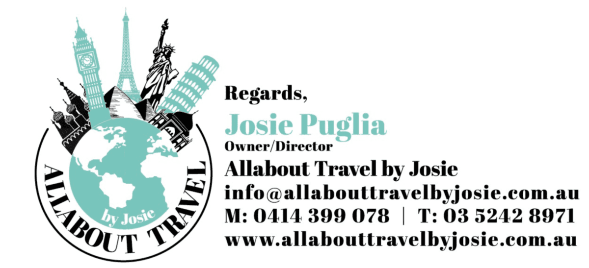 Allabout Travel by Josie Business Card A professional business card design for Allabout Travel by Josie, a travel agency owned