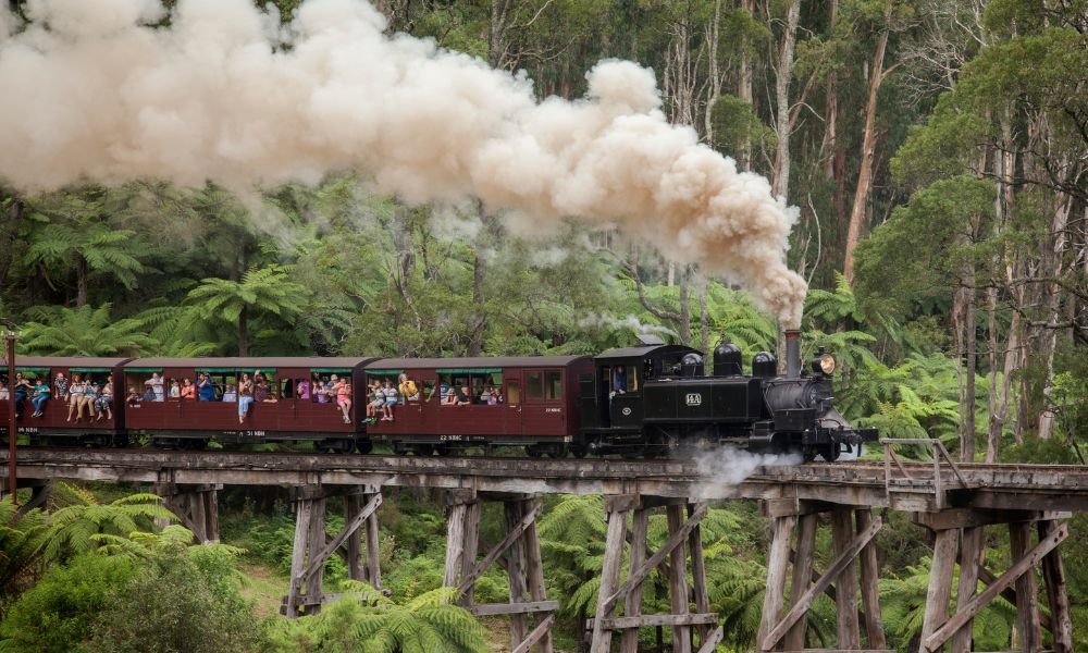 Steam Train Crossing Wooden Trestle Bridge Steam Train