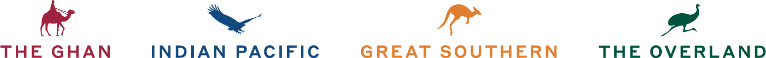 Travel Brand Logos Horizontal Display A horizontal banner displaying four iconic travel and cruise brand logos: The Ghan (Australian